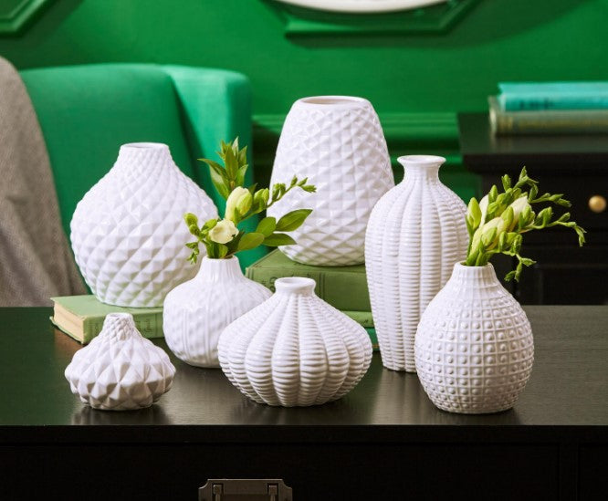 Artisan Carvings Set of 7 White Vase - Ceramic