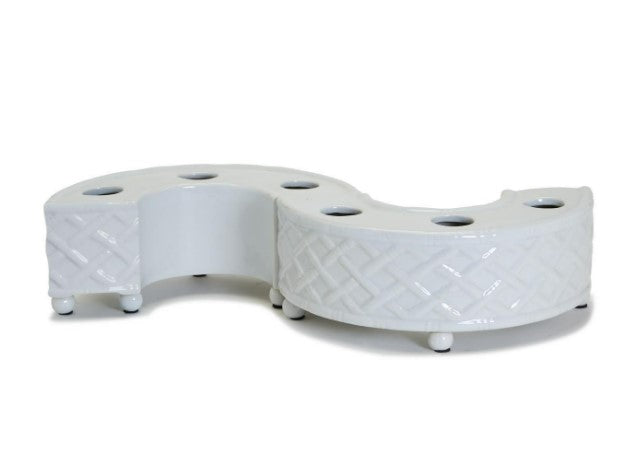 Faux Bamboo Fretwork 3 Pc Flower Arranger Set - Porcelain