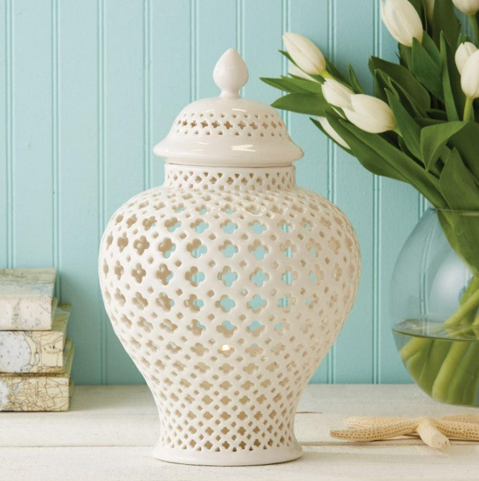 Carthage Medium Pierced Covered Lantern - Porcelain