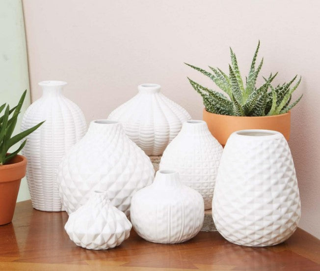 Artisan Carvings Set of 7 White Vase - Ceramic