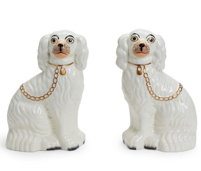 Set of 2 Staffordshire Dog Statues (left facing, right facing) - Hand-Painted Ceramic