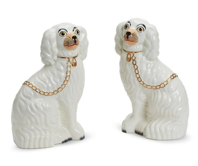 Set of 2 Staffordshire Dog Statues (left facing, right facing) - Hand-Painted Ceramic