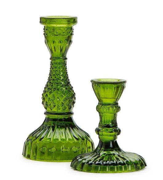 Casa Verde Moss Glass Candlestick - Choice of 2 Sizes - - Recycled Glass