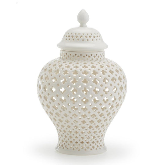 Carthage Medium Pierced Covered Lantern - Porcelain