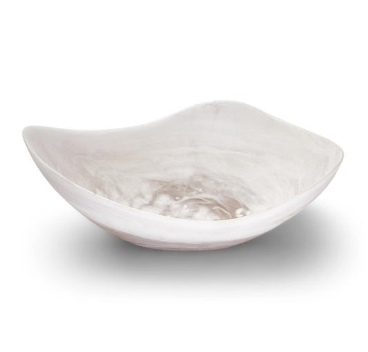 15" Archipelago White Cloud Marbleized Organic Shaped Bowl